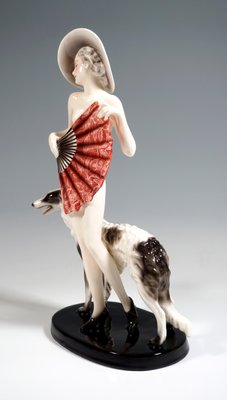 置物 Vintage ceramic figurin Vintage Woman with Fan Figurine by Lorenzl for Hat & Barzoi, 1930s