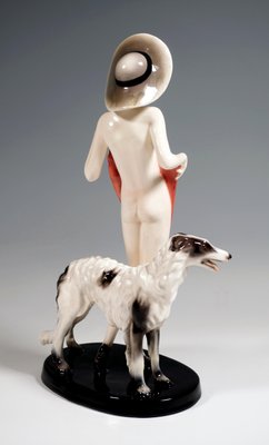 Vintage Woman with Fan Figurine by Lorenzl for Hat & Barzoi, 1930s