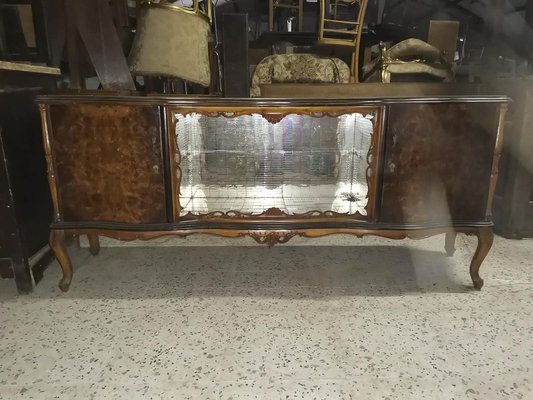 Chippendale Sideboard with Central Showcase and Carved Decorations. Italy 1950s