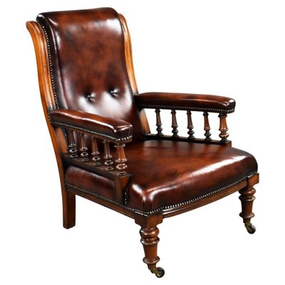 Victorian Hand Dyed Leather Library Armchair 1880 for sale at Pamono