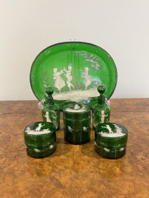 Victorian Green Dressing Table Set by Mary Gregory, 1860s, Set of 6 for  sale at Pamono