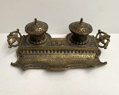 AntiqueFrench Cast Brass Double Inkwell, 1900s for sale at Pamono