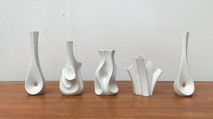 Mid-Century German White Sculptural Op Art Vases by Peter Müller