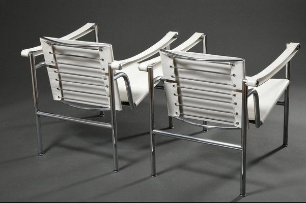 White Leather LC1 Basculant Chair by Le Corbusier, Pierre White Leather LC1 Basculant Chair by Le Corbusier, Pierre