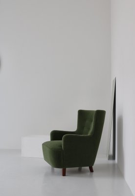 Scandinavian Modern Easy Chair in Green Mohair Velvet Fabric from