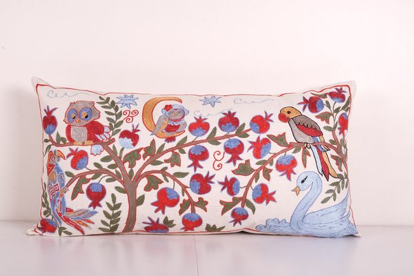 Uzbeki Suzani Fragment of Birds & Flowers made into a Pillow Uzbeki Suzani Fragment of Birds & Flowers made into a Pillow