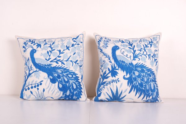 Vintage Folk Art Pictorial Peacock Suzani Cushion Covers, 2010s