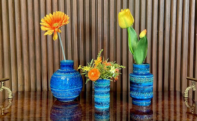 Italian Rimini Blu Glazed Ceramic Vase by Aldo Londi for Bitossi