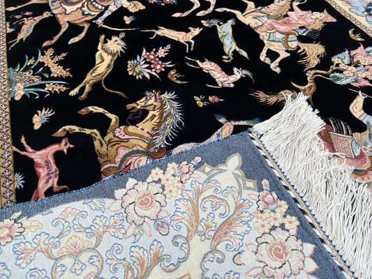 Hunting Scene Silk Rug, Small Silk Carpet, Hanging Wall Rug, Royal Blu –  Jewel Rugs