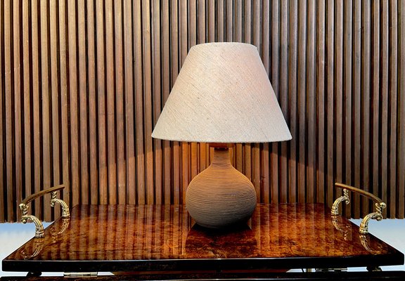 Mid-Century German Table Lamp with Vase-Shaped Grooved Ceramic
