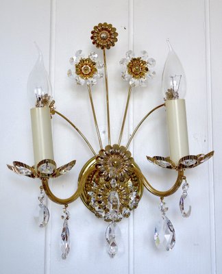 Brass Lead Crystal Wall Lamp from Palwa 1960s for sale at Pamono