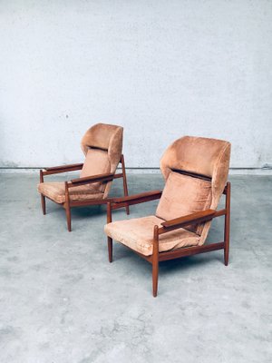 Mid Century Scandinavian Wing Back Armchairs Denmark 1960s Set
