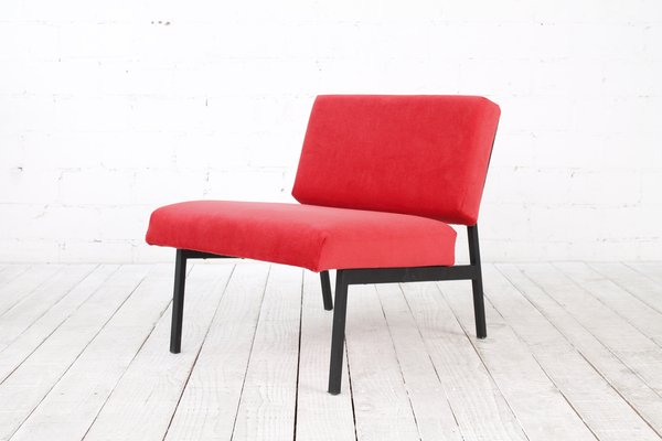 Red Lounge Chair with Black Square Steel 1960s for sale at Pamono