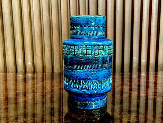 Rimini Blu Glazed Ceramic Vase by Aldo Londi for Bitossi, Italy