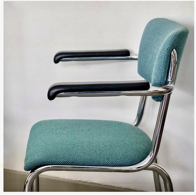 Vintage Dining Chairs in Metal and Turquoise Fabric in the style of Gispen 1960s Set of 2 for sale at Pamono