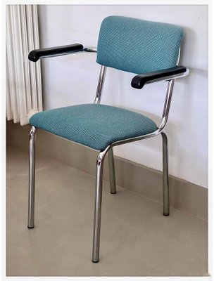 Raadplegen auteur Buiten Vintage Dining Chairs in Metal and Turquoise Fabric in the style of Gispen,  1960s, Set of 2 for sale at Pamono