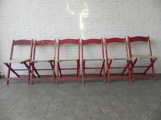 Wooden Folding Chairs 1940s Set Of 6