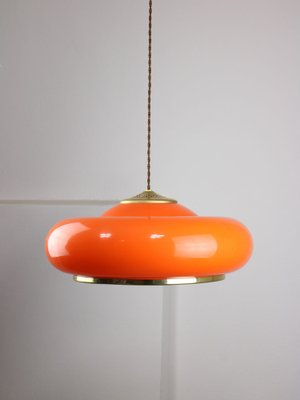 Space Age Orange Brass and Acrylic Glass Pendant Lamp, 1970s for