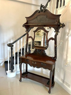 Antique Victorian Hall Stand in Carved Mahogany 1860