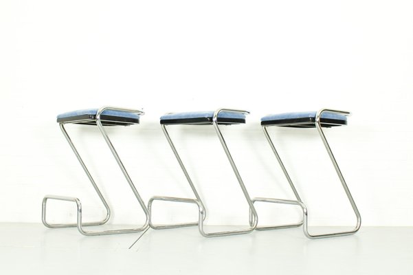Italian Tubular Z Bar Stools in Chrome, 1970s, Set of 3 for sale