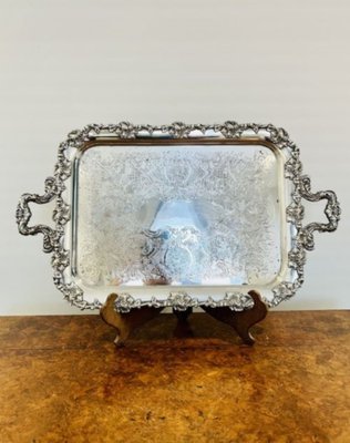 Victorian Silver Plated Ornate Serving Tray, 1880s for sale at Pamono