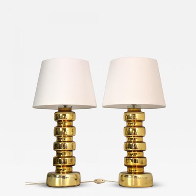 Vintage Crystal Brass Table Lamps, 1960s, Set of 2 for sale at Pamono