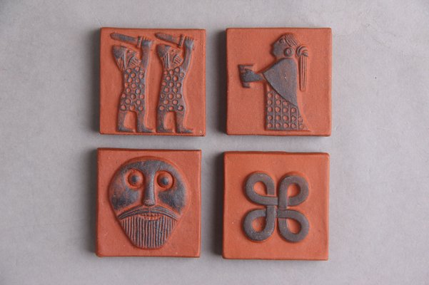 Danish Ceramics Tiles with Viking Motifs from Thyssen, 1960s, Set 