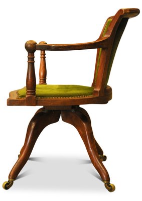 Late 19th Century Jas Green Velvet Swivel Desk Chair Brass Castors from Royal Warrant for sale at Pamono