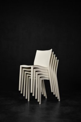 Vintage Mid-Century French Slick Slick Chairs in White Plastic by