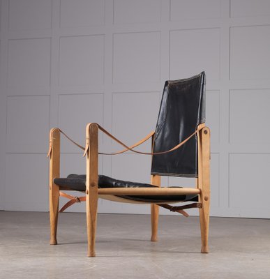Safari Chair in Black Leather by Kaare Klint, 1960s for sale at Pamono