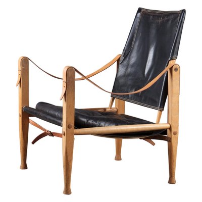 Safari Chair in Black Leather by Kaare Klint, 1960s for sale at Pamono