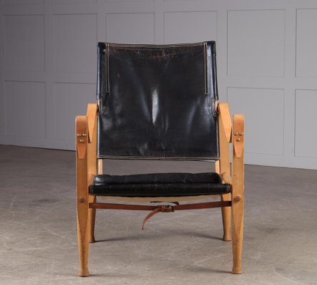 Safari Chair in Black Leather by Kaare Klint, 1960s for sale at Pamono