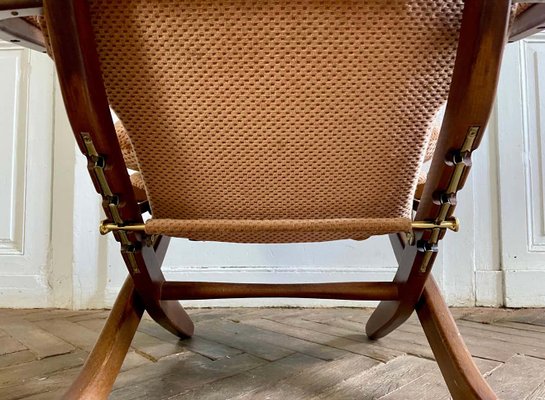 Fauteuil Vintage 1970 Velours Marron Dossier Pliable - Occasion