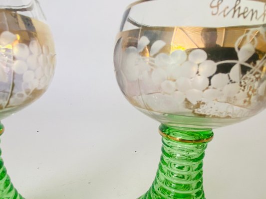 Wine Glasses in Green Gilt Color, France, 1940s, Set of 2 for sale at Pamono