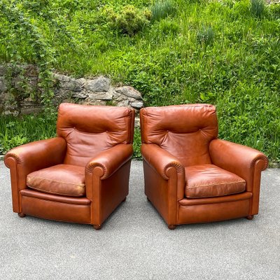 Set of Italian Poltrona Frau Chairs in Leather, 1970s for sale at