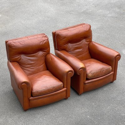 Italian Poltrona Frau Chairs in Leather, 1970s, Set of 2
