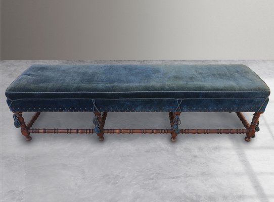 Bedroom Bench in Walnut Midnight Blue Velvet for sale at Pamono
