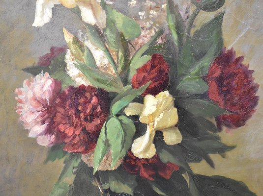 1800s oil panel LILAC stil life art flowers frame paintings