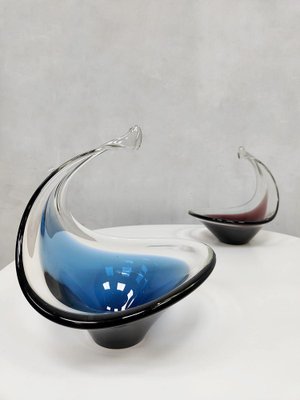 工芸品 Swedish Flygsfors art glass Coquille Flygsfors Coquille Cobalt Blue Cased Blown Art Glass Bowl