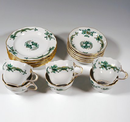 20th Century Meissen Coffee Set with Dragon in Green & Gold, 1980s, Set of 22 20th Century Meissen Coffee Set with Dragon in Green & Gold, 1980s, Set of 22