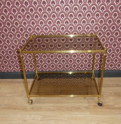 Messing & Glas Beistelltisch auf Rollen, 1970er bei Pamono kaufen