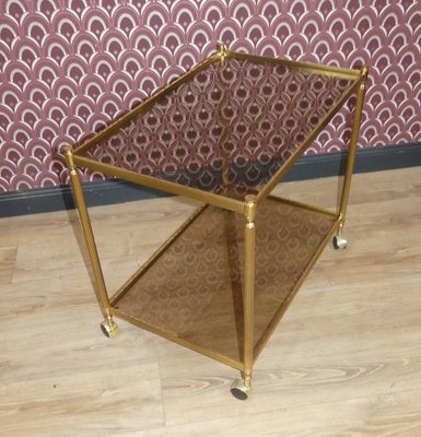 Messing & Glas Beistelltisch auf Rollen, 1970er bei Pamono kaufen