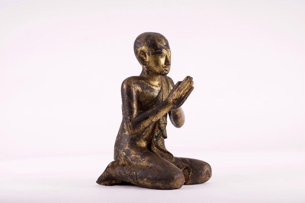Gilded Teak Mandalay Standing Buddha - Ca 1930's Gilded Teak Mandalay Standing Buddha - Ca 1930's