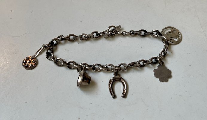 Antique Danish Silver Charm Bracelet with Five Charms, 1920s for sale at  Pamono