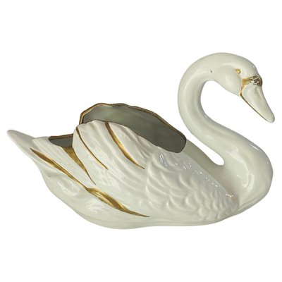 Vide Poche Schwan Skulptur aus Porzellan, Italien, 1970er