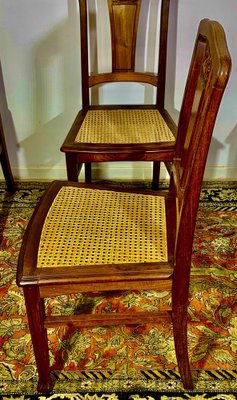 Art Nouveau Dining Chairs in Walnut Cane 1900s Set of 4 for