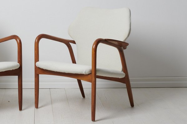 Swedish Modern Upholstered White Armchairs 1950s Set of 2 for sale at Pamono