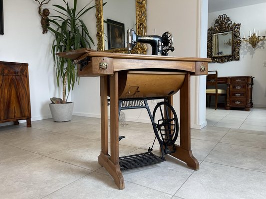 Vintage Wood Folding Sewing Table Desk With Sewing Machine