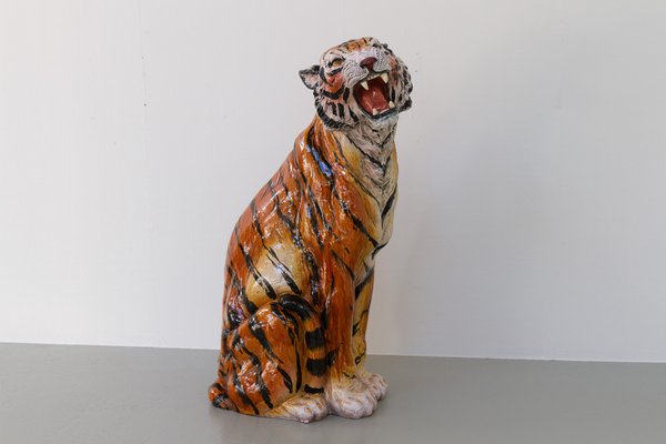 Cache-pot Vintage En Céramique - Italie - Motif Tête De Tigre - HEAD Tiger
