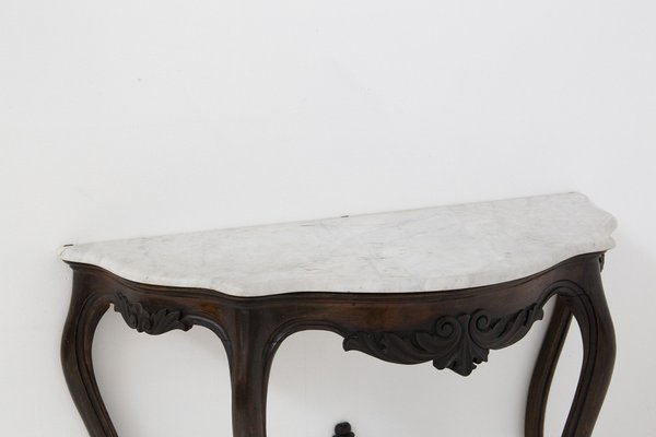 Antique Italian Console Table in Wood and White Marble 1890 for sale at Pamono